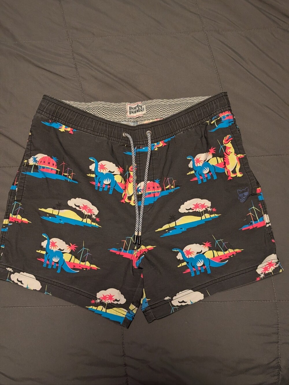 Party Pants Coachella Dinosaur Print Drawstring Lounge Shorts Large